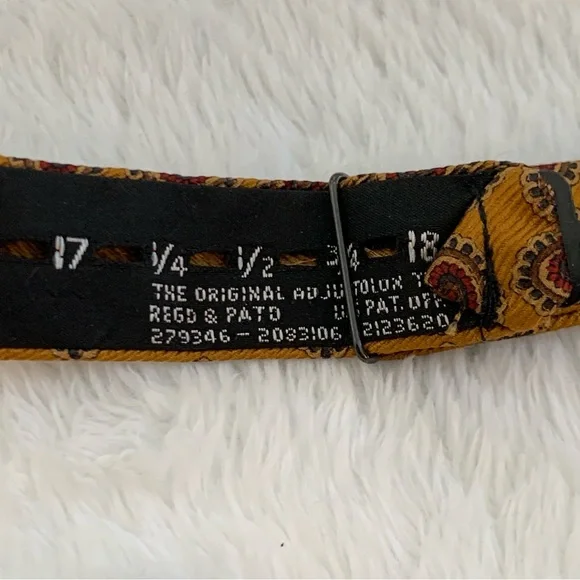 Brooks Brothers Makers Mustard Yellow Maroon Medallion Silk Adjustable Bow Tie - Picture 5 of 6